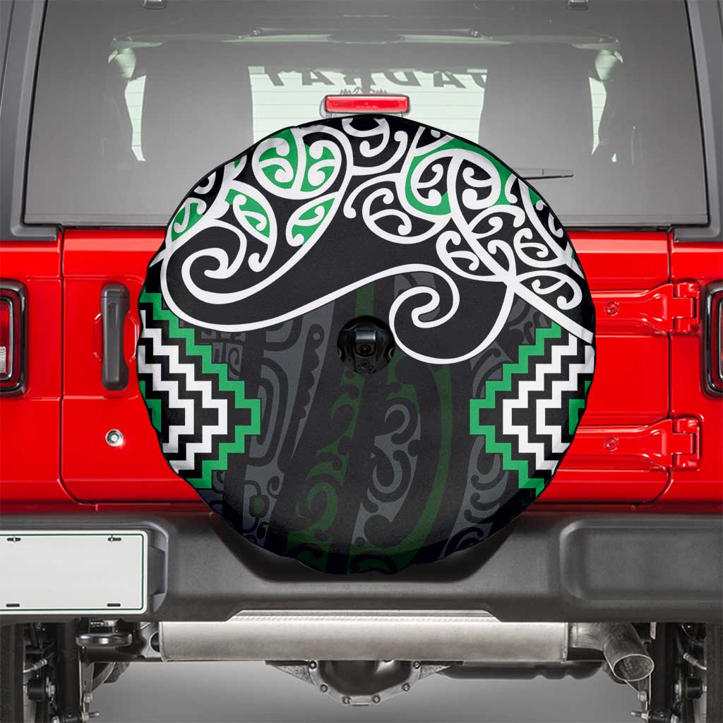 Green Aotearoa Tukutuku Manawa Tapu Spare Tire Cover Ta Moko Toi Maori LT9 - Polynesian Pride