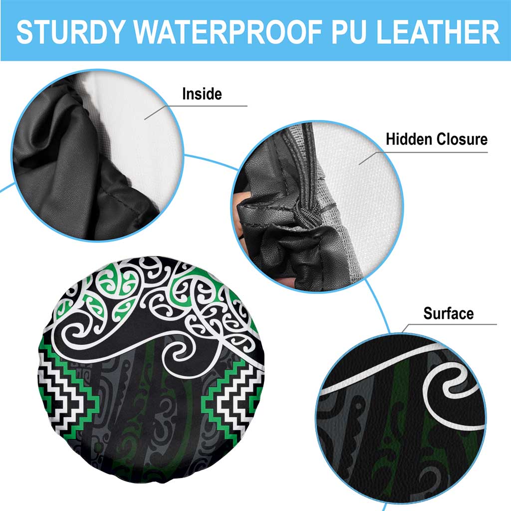 Green Aotearoa Tukutuku Manawa Tapu Spare Tire Cover Ta Moko Toi Maori LT9 - Polynesian Pride