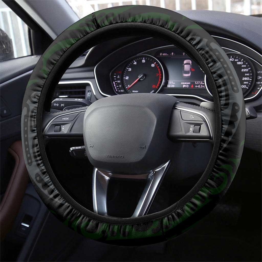 Green Aotearoa Tukutuku Manawa Tapu Steering Wheel Cover Ta Moko Toi Maori LT9 - Polynesian Pride
