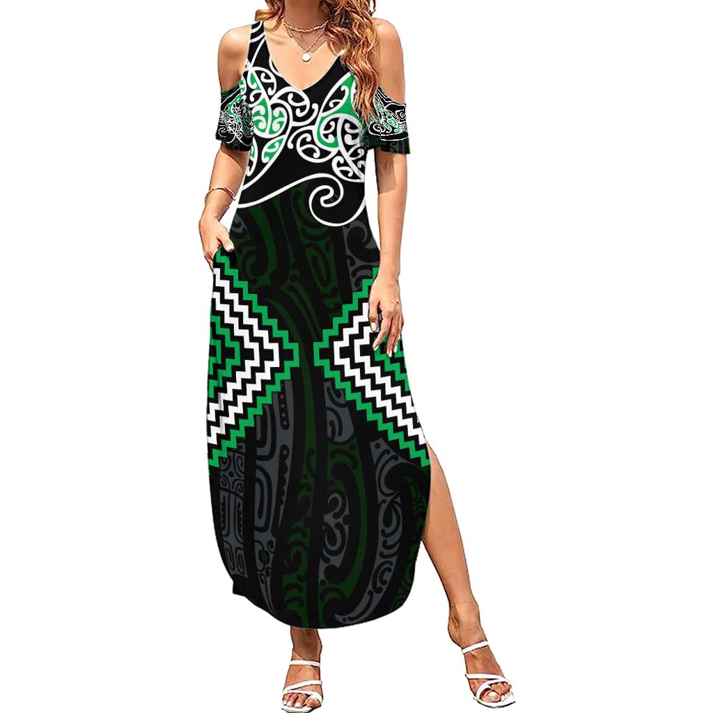 Green Aotearoa Tukutuku Manawa Tapu Summer Maxi Dress Ta Moko Toi Maori LT9 Women Green - Polynesian Pride