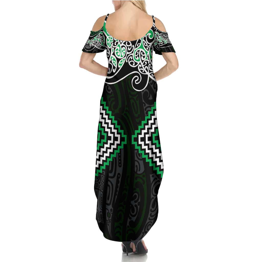 Green Aotearoa Tukutuku Manawa Tapu Summer Maxi Dress Ta Moko Toi Maori LT9 - Polynesian Pride