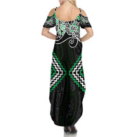 Green Aotearoa Tukutuku Manawa Tapu Summer Maxi Dress Ta Moko Toi Maori LT9 - Polynesian Pride