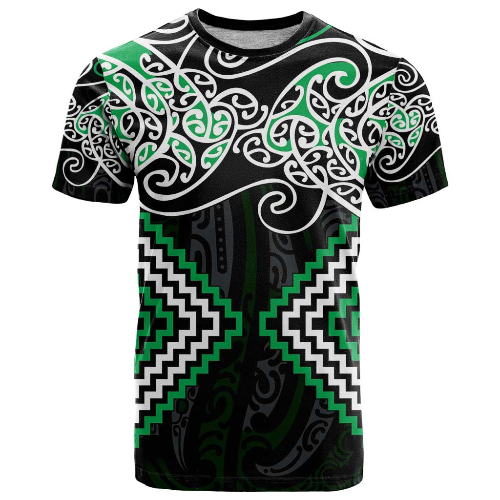 Green Aotearoa Tukutuku Manawa Tapu T Shirt Ta Moko Toi Maori LT9 Green - Polynesian Pride