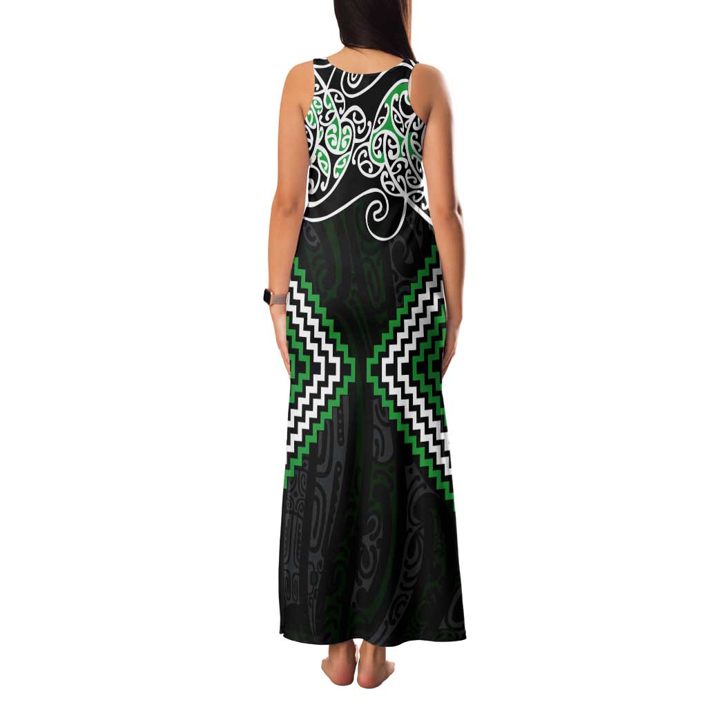 Green Aotearoa Tukutuku Manawa Tapu Tank Maxi Dress Ta Moko Toi Maori LT9 - Polynesian Pride