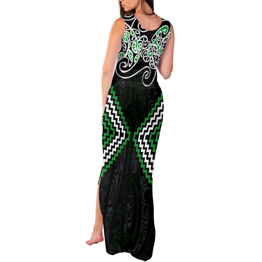 Green Aotearoa Tukutuku Manawa Tapu Tank Maxi Dress Ta Moko Toi Maori LT9 - Polynesian Pride