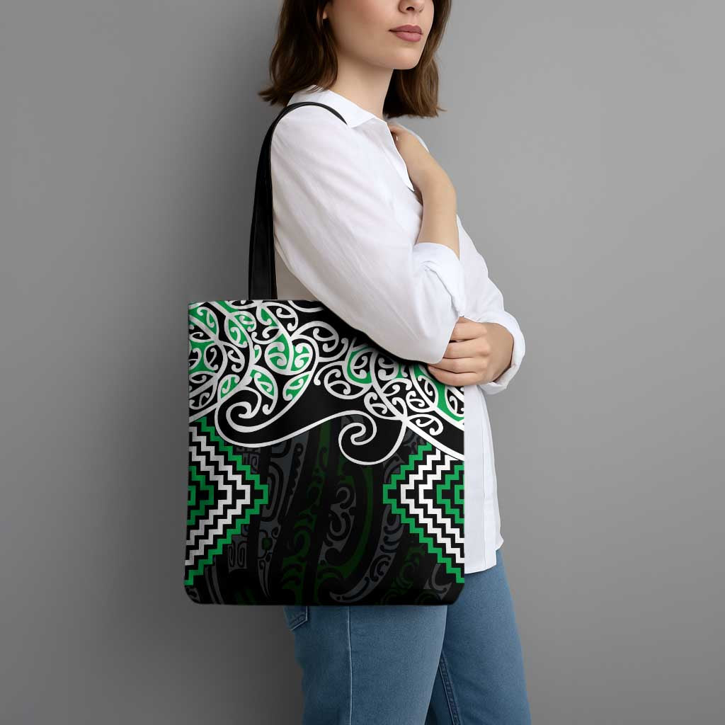 Green Aotearoa Tukutuku Manawa Tapu Tote Bag Ta Moko Toi Maori LT9 - Polynesian Pride
