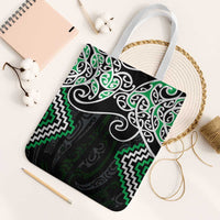 Green Aotearoa Tukutuku Manawa Tapu Tote Bag Ta Moko Toi Maori LT9 White Strap One Size Green - Polynesian Pride