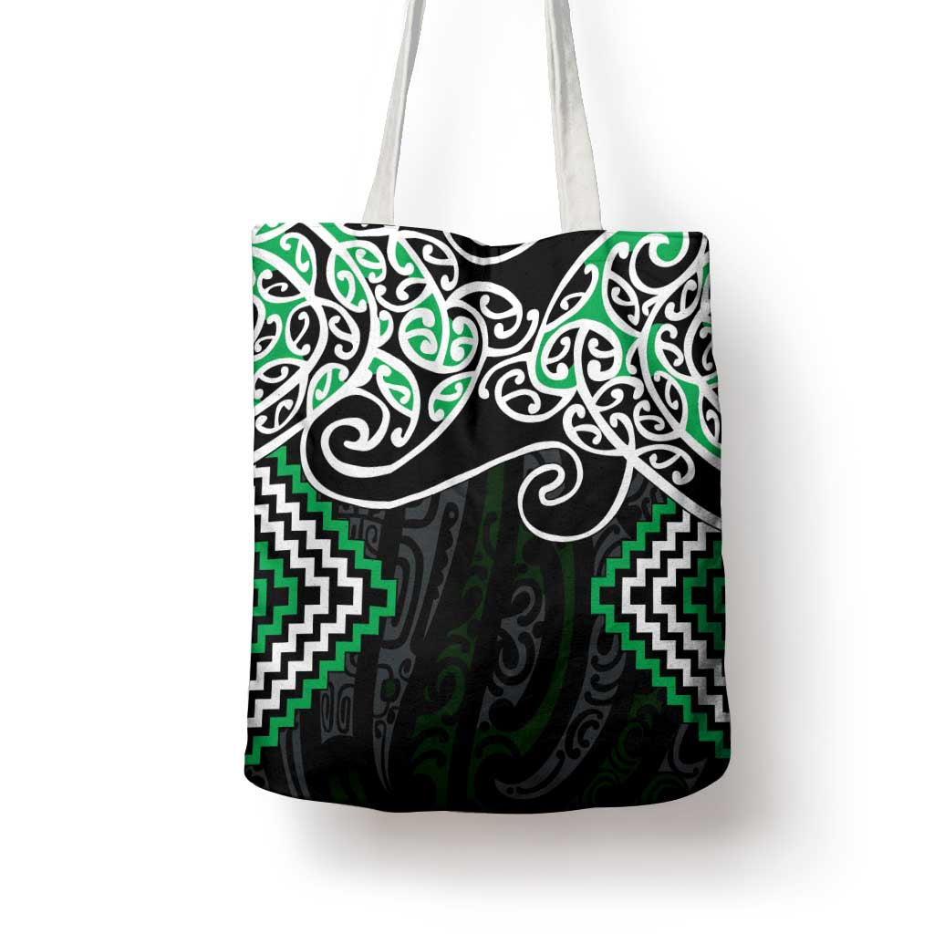 Green Aotearoa Tukutuku Manawa Tapu Tote Bag Ta Moko Toi Maori LT9 - Polynesian Pride