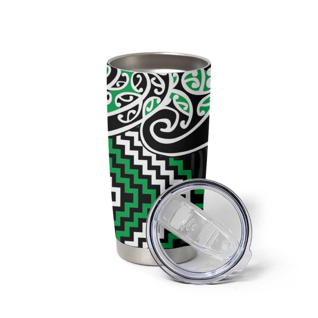 Green Aotearoa Tukutuku Manawa Tapu Tumbler Cup Ta Moko Toi Maori LT9 - Polynesian Pride