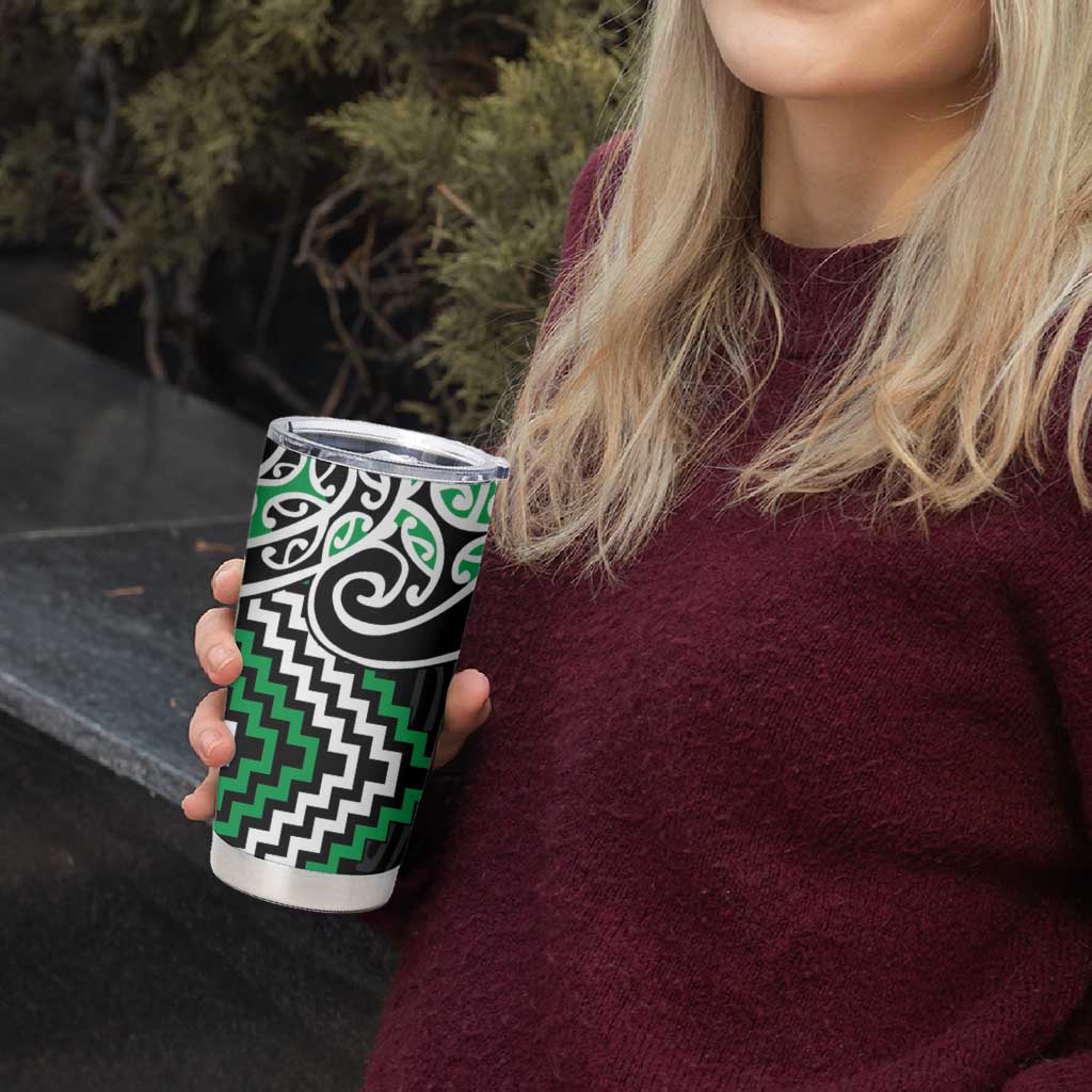Green Aotearoa Tukutuku Manawa Tapu Tumbler Cup Ta Moko Toi Maori LT9 - Polynesian Pride