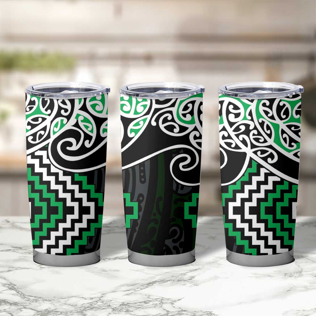Green Aotearoa Tukutuku Manawa Tapu Tumbler Cup Ta Moko Toi Maori LT9 - Polynesian Pride