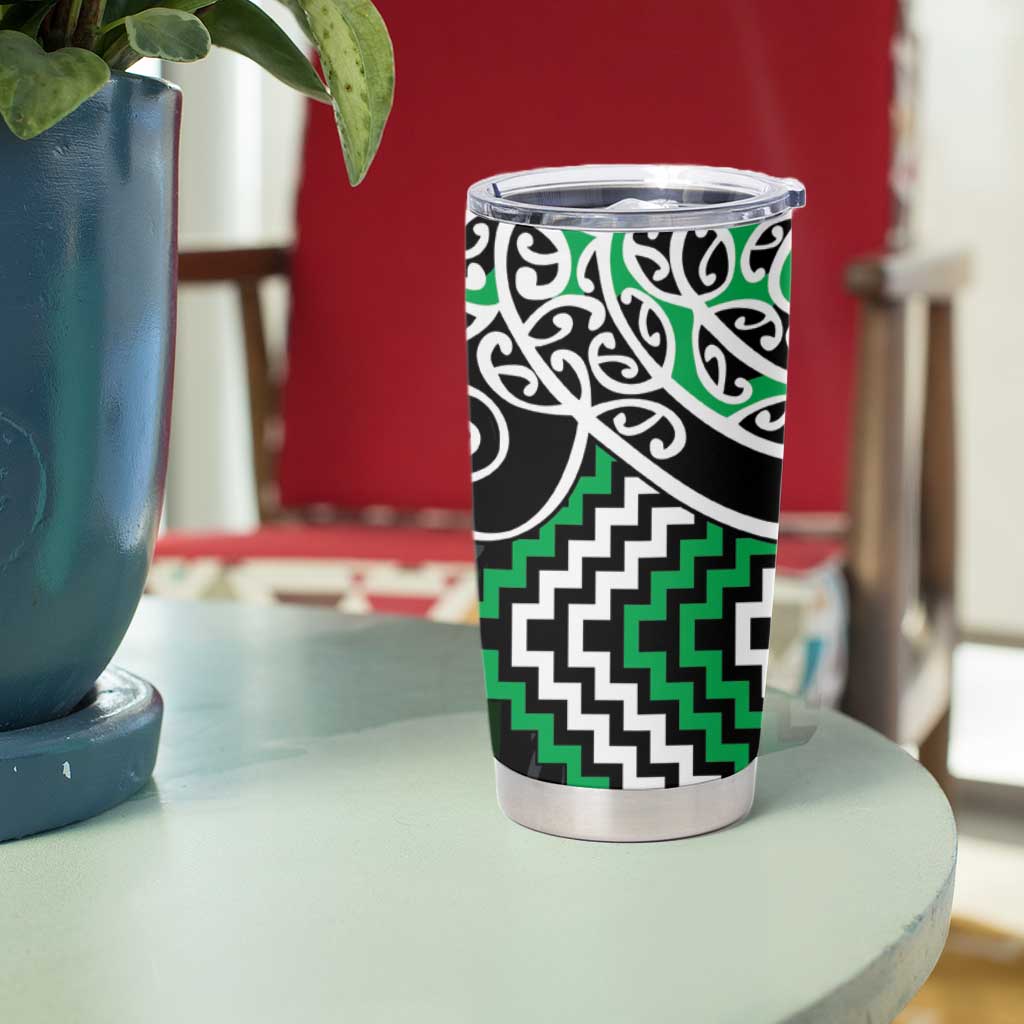 Green Aotearoa Tukutuku Manawa Tapu Tumbler Cup Ta Moko Toi Maori LT9 - Polynesian Pride