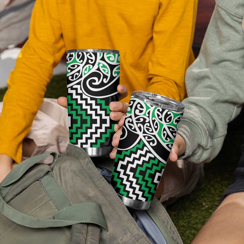 Green Aotearoa Tukutuku Manawa Tapu Tumbler Cup Ta Moko Toi Maori LT9 - Polynesian Pride