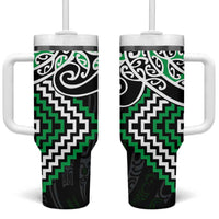Green Aotearoa Tukutuku Manawa Tapu Tumbler With Handle Ta Moko Toi Maori LT9 One Size: 40 oz Green - Polynesian Pride