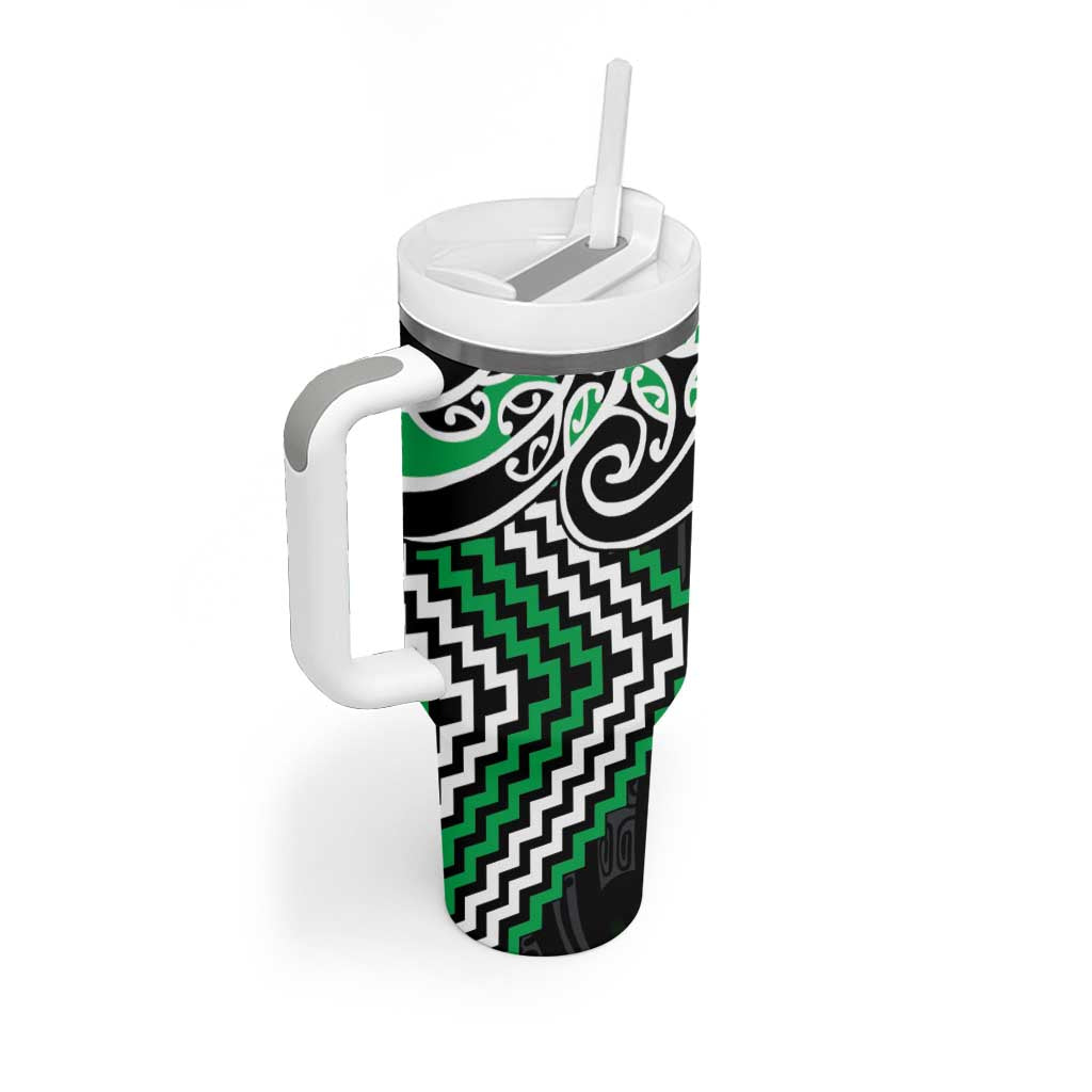 Green Aotearoa Tukutuku Manawa Tapu Tumbler With Handle Ta Moko Toi Maori LT9 - Polynesian Pride