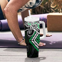 Green Aotearoa Tukutuku Manawa Tapu Tumbler With Handle Ta Moko Toi Maori LT9 - Polynesian Pride
