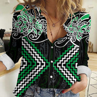 Green Aotearoa Tukutuku Manawa Tapu Women Casual Shirt Ta Moko Toi Maori LT9 Female Green - Polynesian Pride