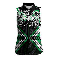 Green Aotearoa Tukutuku Manawa Tapu Women Sleeveless Polo Shirt Ta Moko Toi Maori LT9 Female Green - Polynesian Pride