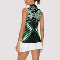 Green Aotearoa Tukutuku Manawa Tapu Women Sleeveless Polo Shirt Ta Moko Toi Maori LT9 - Polynesian Pride