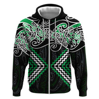 Green Aotearoa Tukutuku Manawa Tapu Zip Hoodie Ta Moko Toi Maori LT9 Zip Hoodie Green - Polynesian Pride