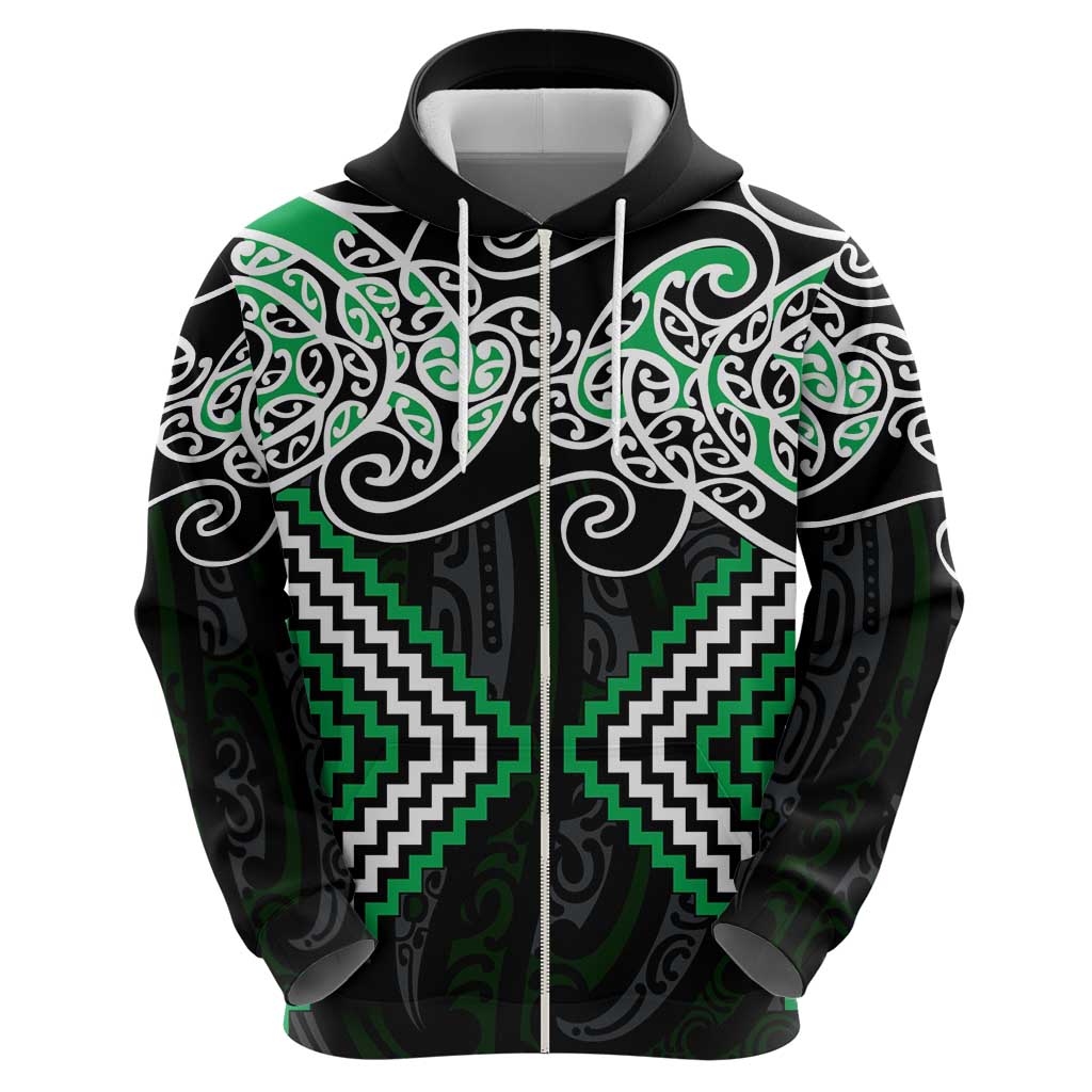 Green Aotearoa Tukutuku Manawa Tapu Zip Hoodie Ta Moko Toi Maori LT9 - Polynesian Pride
