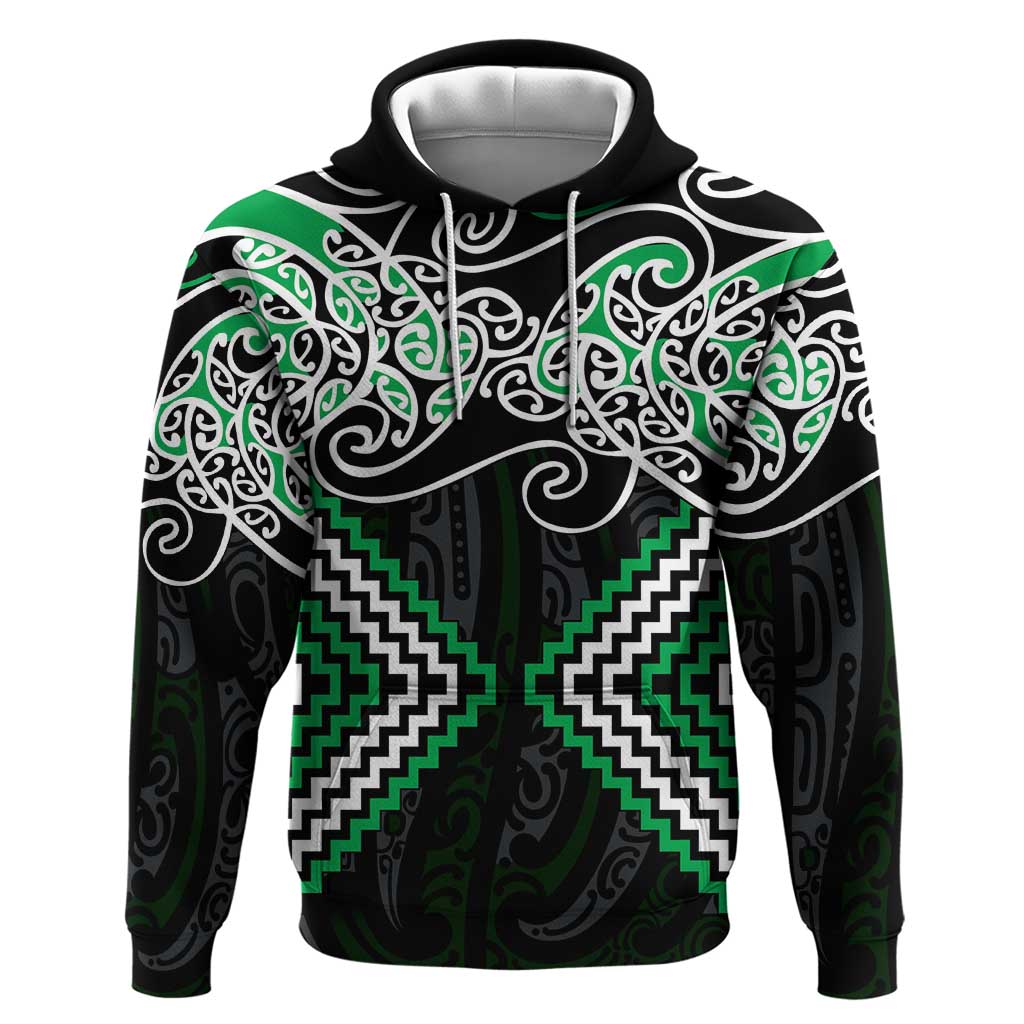 Green Aotearoa Tukutuku Manawa Tapu Zip Hoodie Ta Moko Toi Maori LT9 Pullover Hoodie Green - Polynesian Pride
