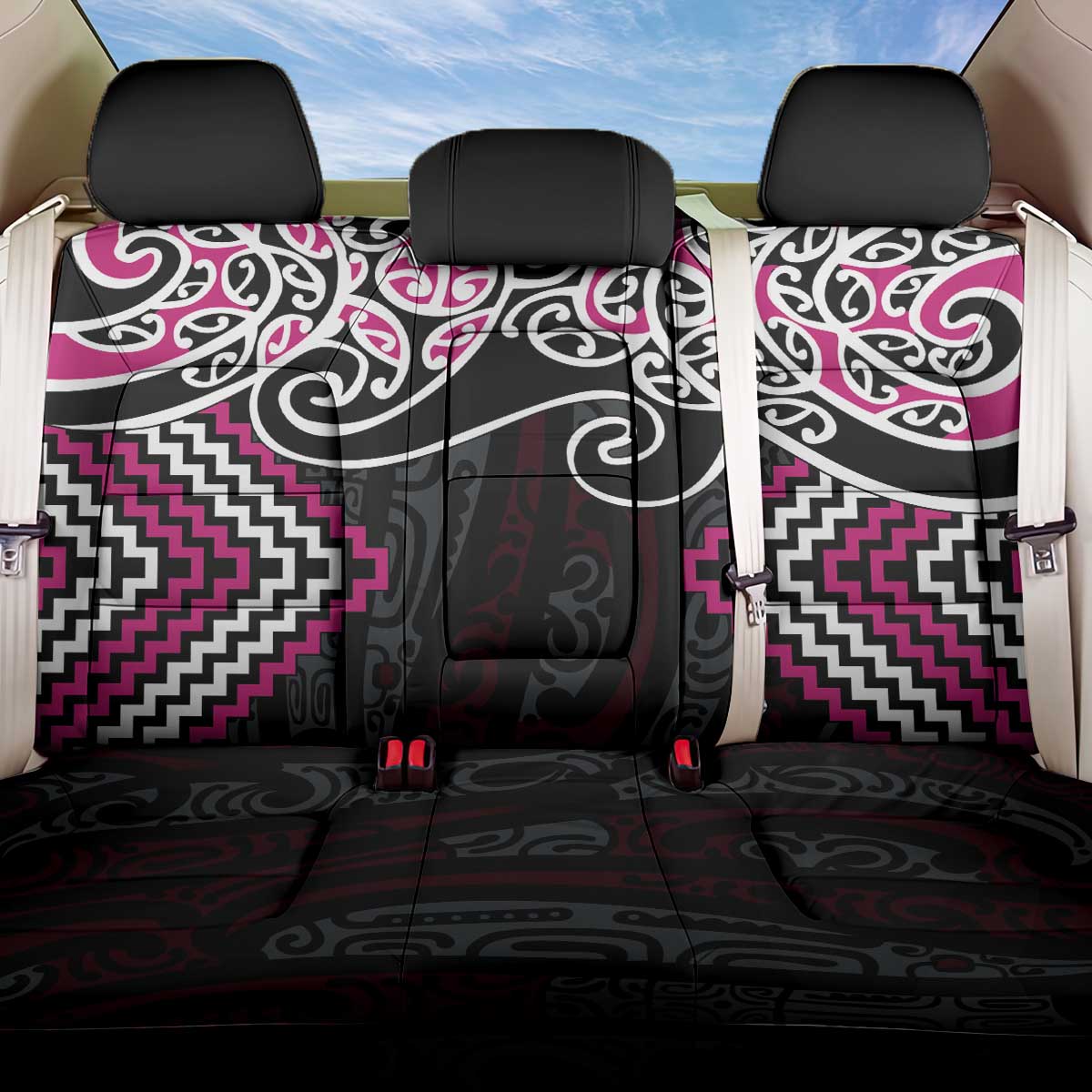 Pink Aotearoa Tukutuku Manawa Tapu Back Car Seat Cover Ta Moko Toi Maori LT9 One Size Pink - Polynesian Pride