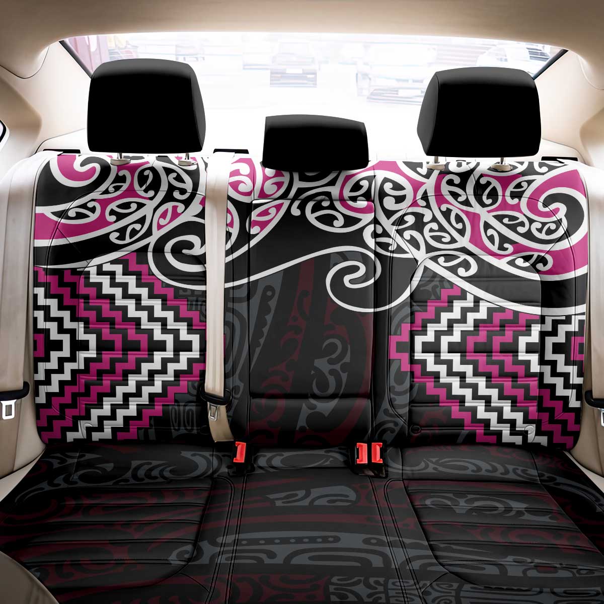 Pink Aotearoa Tukutuku Manawa Tapu Back Car Seat Cover Ta Moko Toi Maori LT9 - Polynesian Pride
