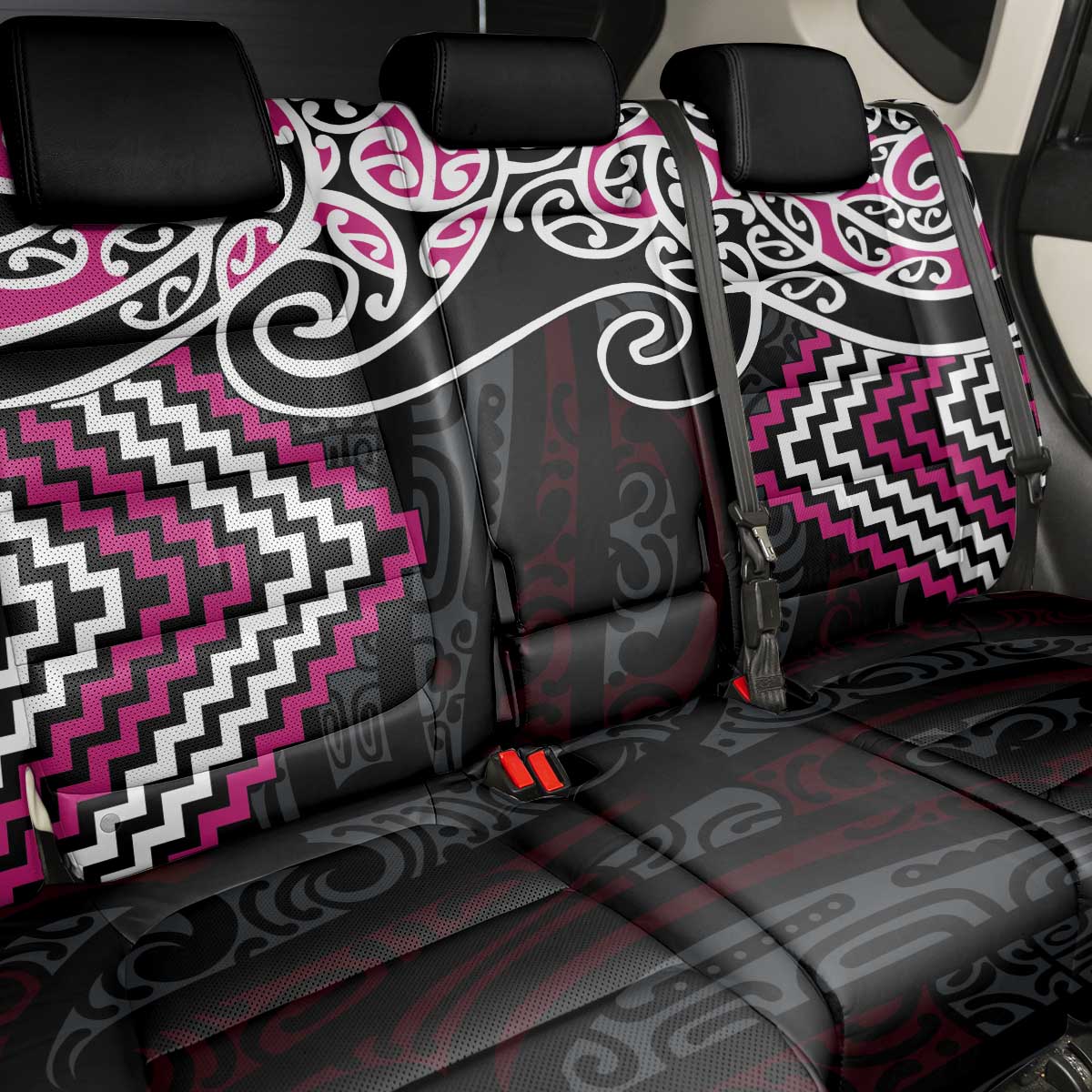 Pink Aotearoa Tukutuku Manawa Tapu Back Car Seat Cover Ta Moko Toi Maori LT9 - Polynesian Pride