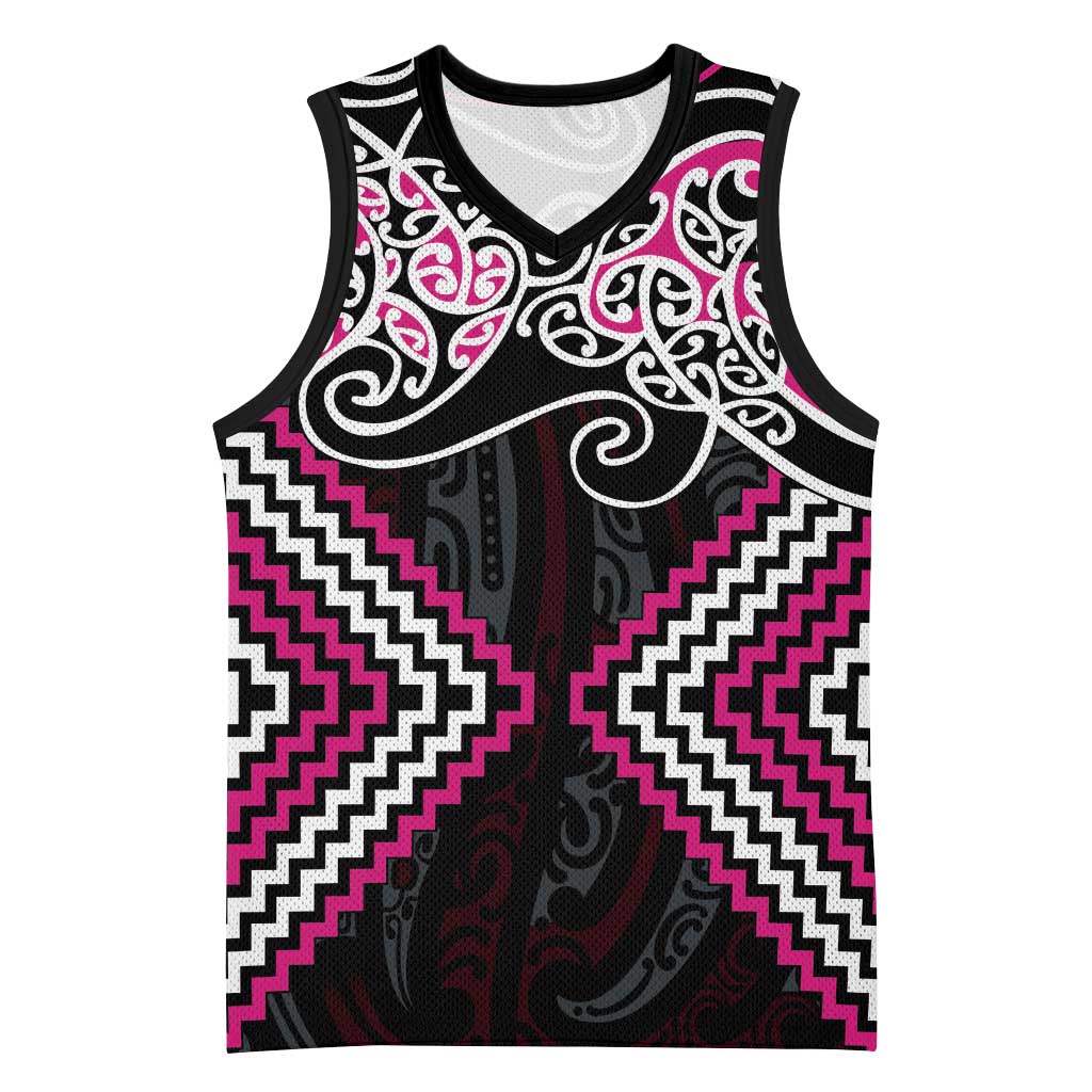 Pink Aotearoa Tukutuku Manawa Tapu Basketball Jersey Ta Moko Toi Maori LT9 Unisex Pink - Polynesian Pride