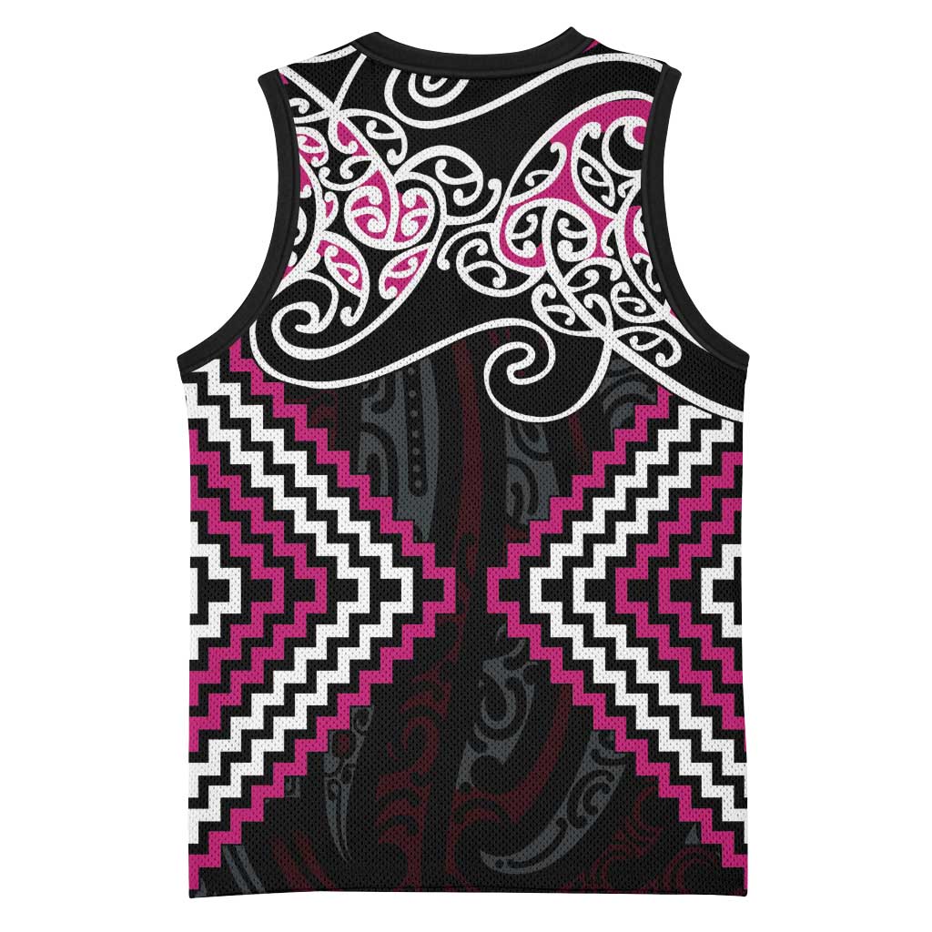Pink Aotearoa Tukutuku Manawa Tapu Basketball Jersey Ta Moko Toi Maori LT9 - Polynesian Pride