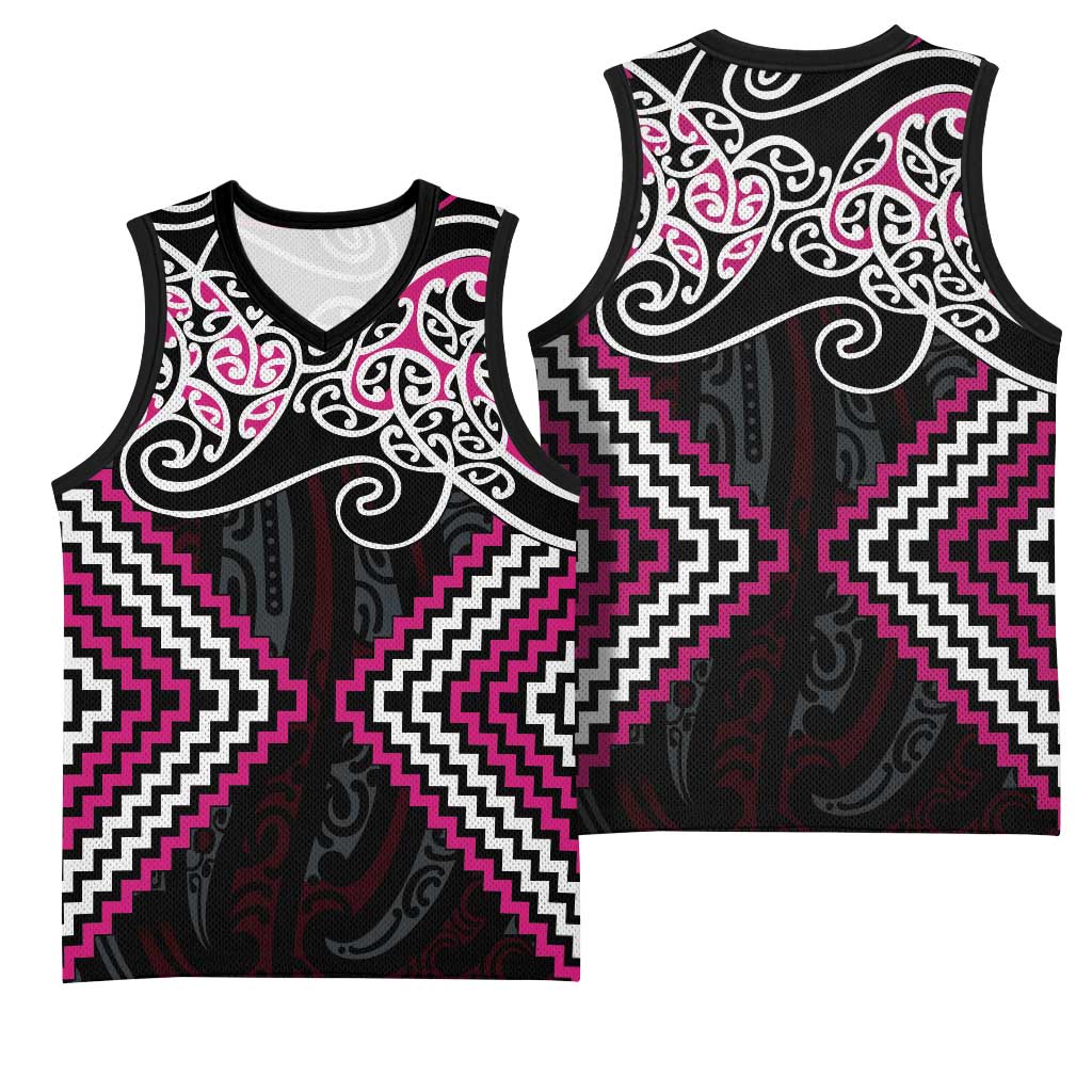 Pink Aotearoa Tukutuku Manawa Tapu Basketball Jersey Ta Moko Toi Maori LT9 - Polynesian Pride