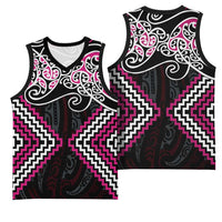 Pink Aotearoa Tukutuku Manawa Tapu Basketball Jersey Ta Moko Toi Maori LT9 - Polynesian Pride