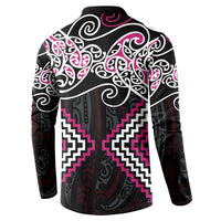 Pink Aotearoa Tukutuku Manawa Tapu Button Sweatshirt Ta Moko Toi Maori