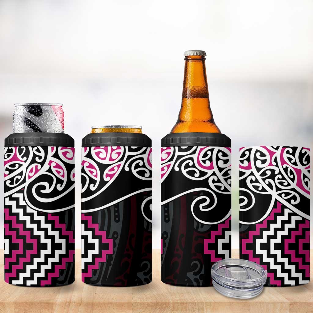 Pink Aotearoa Tukutuku Manawa Tapu 4 in 1 Can Cooler Tumbler Ta Moko Toi Maori LT9 - Polynesian Pride