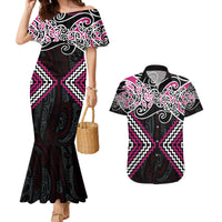 Pink Aotearoa Tukutuku Manawa Tapu Couples Matching Mermaid Dress and Hawaiian Shirt Ta Moko Toi Maori LT9 Pink - Polynesian Pride