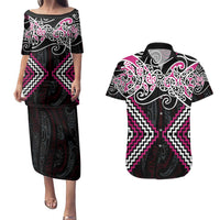 Pink Aotearoa Tukutuku Manawa Tapu Couples Matching Puletasi and Hawaiian Shirt Ta Moko Toi Maori LT9 Pink - Polynesian Pride