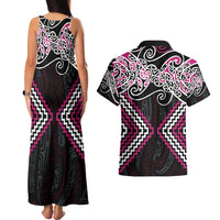 Pink Aotearoa Tukutuku Manawa Tapu Couples Matching Tank Maxi Dress and Hawaiian Shirt Ta Moko Toi Maori LT9 - Polynesian Pride