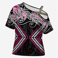 Pink Aotearoa Tukutuku Manawa Tapu Cross Shoulder Shirt Ta Moko Toi Maori LT9 Female Pink - Polynesian Pride