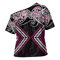 Pink Aotearoa Tukutuku Manawa Tapu Cross Shoulder Shirt Ta Moko Toi Maori LT9 - Polynesian Pride