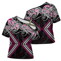 Pink Aotearoa Tukutuku Manawa Tapu Cross Shoulder Shirt Ta Moko Toi Maori LT9 - Polynesian Pride