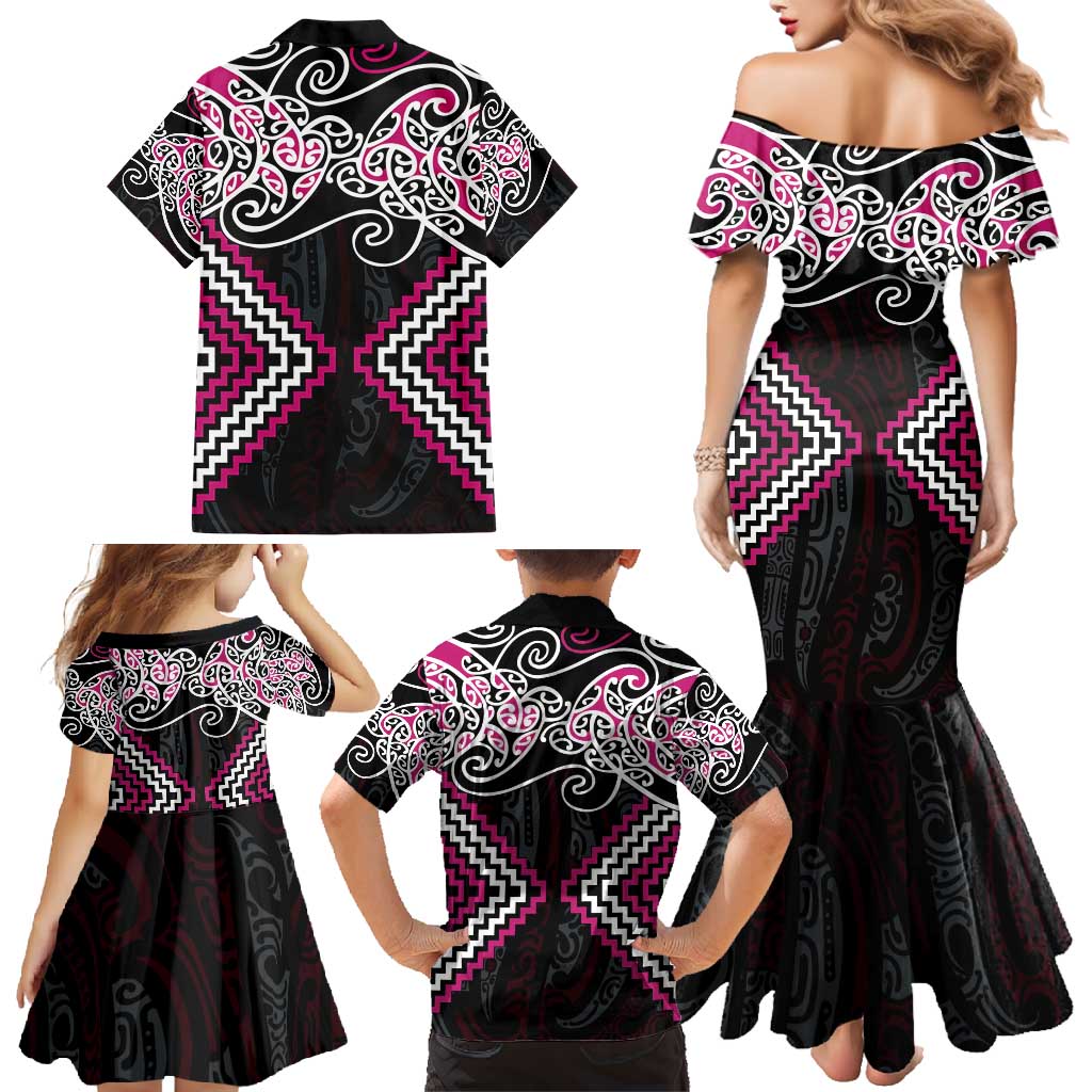 Pink Aotearoa Tukutuku Manawa Tapu Family Matching Mermaid Dress and Hawaiian Shirt Ta Moko Toi Maori LT9 - Polynesian Pride