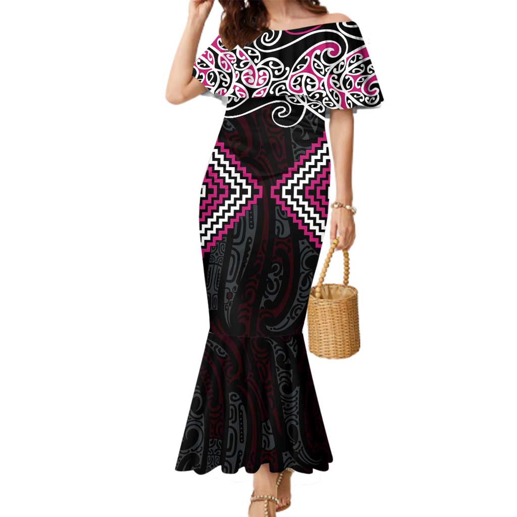 Pink Aotearoa Tukutuku Manawa Tapu Family Matching Mermaid Dress and Hawaiian Shirt Ta Moko Toi Maori LT9 Mom's Dress Pink - Polynesian Pride