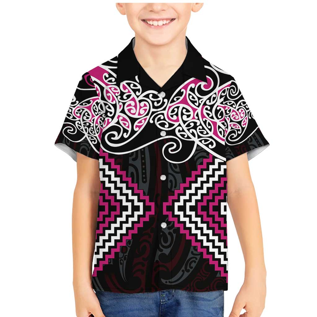 Pink Aotearoa Tukutuku Manawa Tapu Family Matching Mermaid Dress and Hawaiian Shirt Ta Moko Toi Maori LT9 Son's Shirt Pink - Polynesian Pride