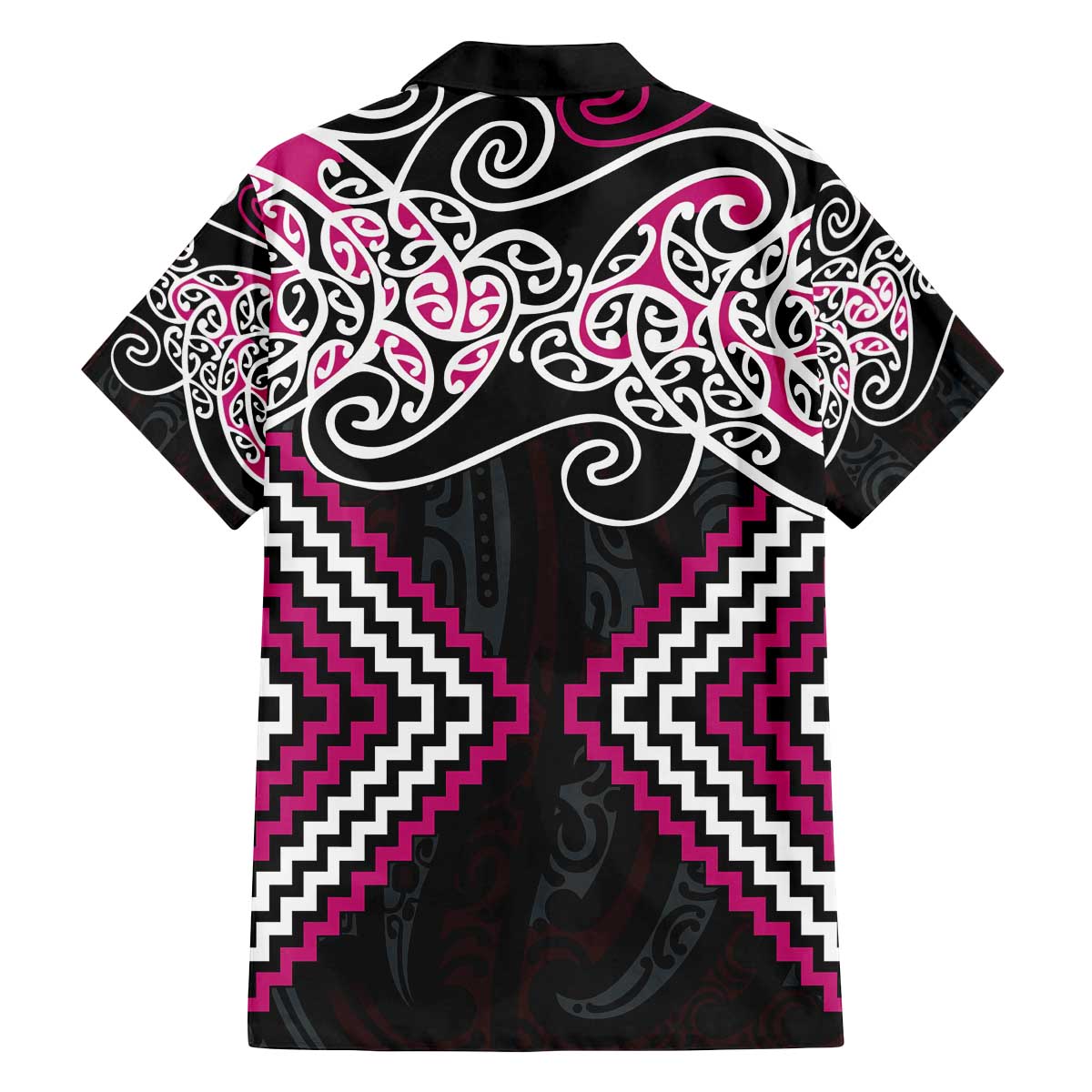Pink Aotearoa Tukutuku Manawa Tapu Family Matching Off The Shoulder Long Sleeve Dress and Hawaiian Shirt Ta Moko Toi Maori LT9 - Polynesian Pride
