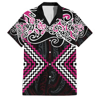 Pink Aotearoa Tukutuku Manawa Tapu Family Matching Off Shoulder Short Dress and Hawaiian Shirt Ta Moko Toi Maori LT9 Dad's Shirt - Short Sleeve Pink - Polynesian Pride