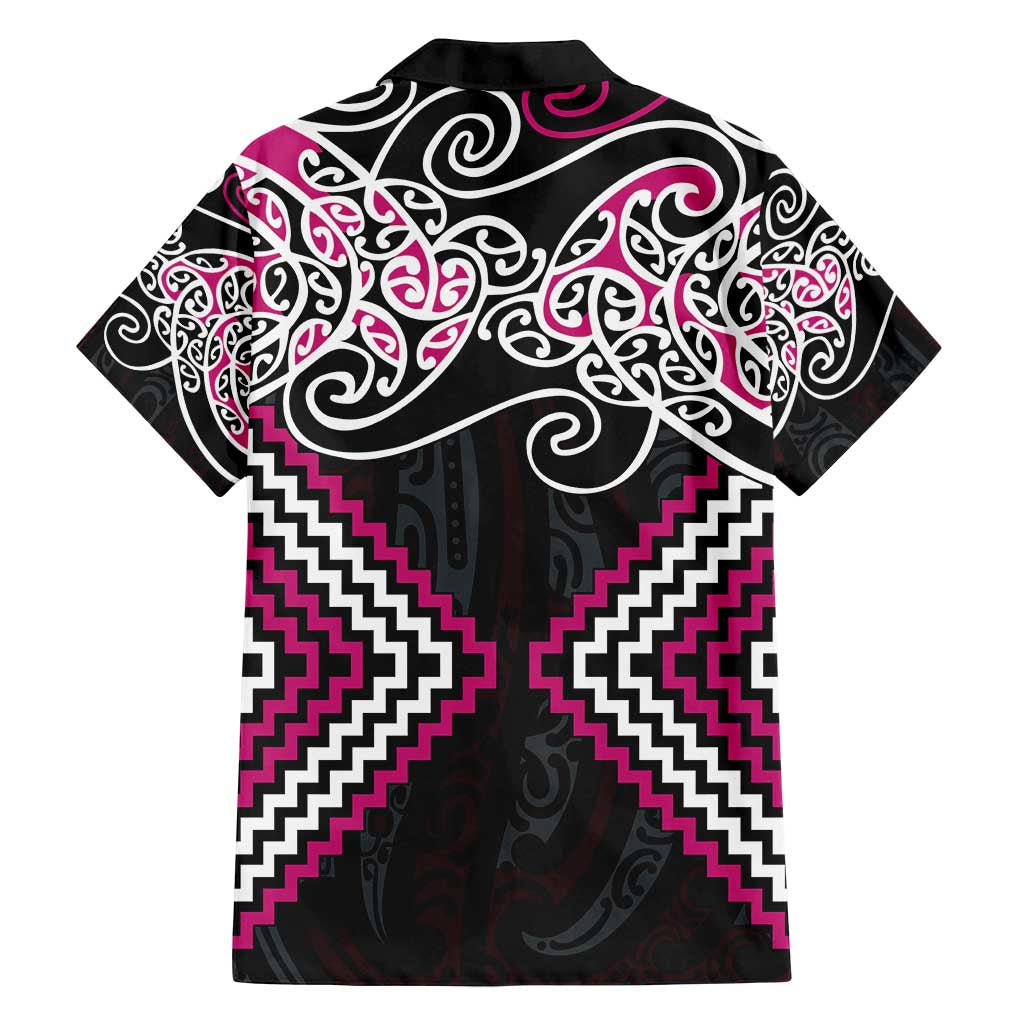 Pink Aotearoa Tukutuku Manawa Tapu Family Matching Off Shoulder Short Dress and Hawaiian Shirt Ta Moko Toi Maori LT9 - Polynesian Pride