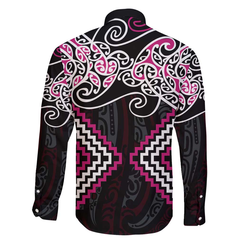 Pink Aotearoa Tukutuku Manawa Tapu Family Matching Off Shoulder Short Dress and Hawaiian Shirt Ta Moko Toi Maori LT9 - Polynesian Pride