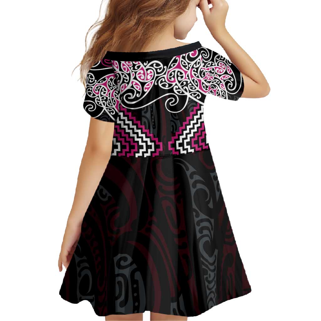 Pink Aotearoa Tukutuku Manawa Tapu Family Matching Short Sleeve Bodycon Dress and Hawaiian Shirt Ta Moko Toi Maori LT9 - Polynesian Pride