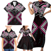 Pink Aotearoa Tukutuku Manawa Tapu Family Matching Short Sleeve Bodycon Dress and Hawaiian Shirt Ta Moko Toi Maori LT9 - Polynesian Pride